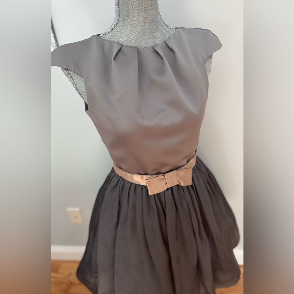 NY Designer Gray Silk Mini Dress - Picture 10 of 11